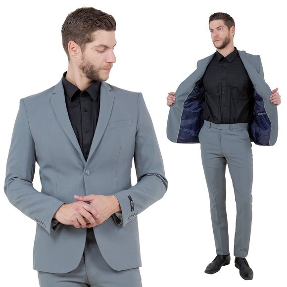 Vitto's Premium Polyester 2pc Mens Suit, Light Grey - Picture 1 of 6